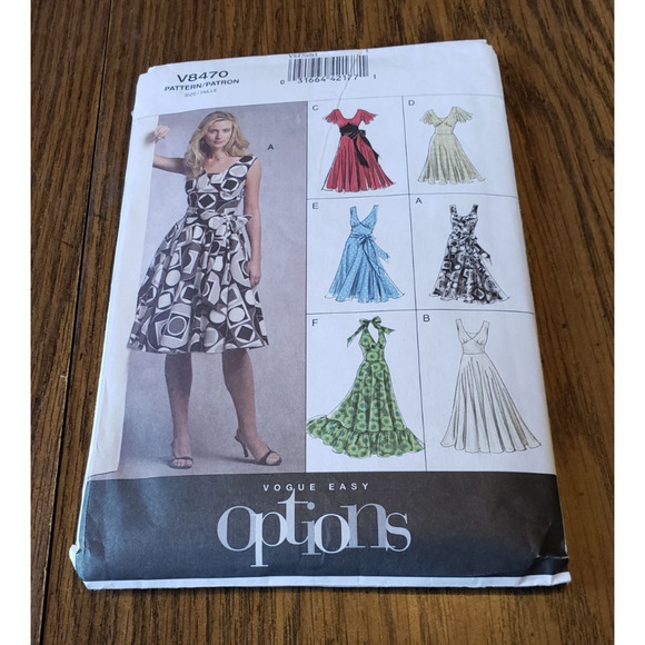 Easy V-Neck Dress Sewing Pattern~Swing Skirt & Sash Vogue V8470 - Picture 1 of 6